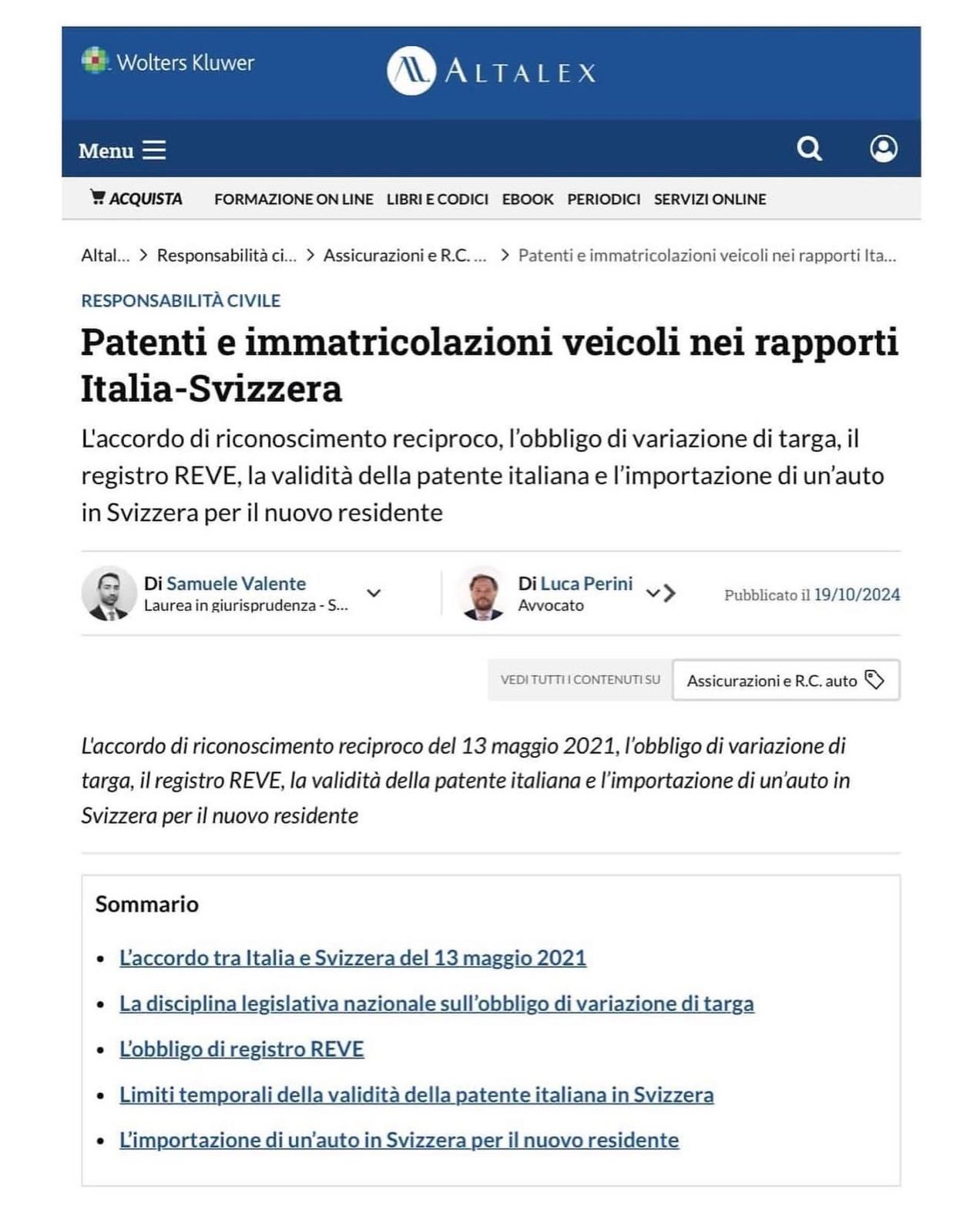 Patenti e immatricolazioni veicoli nei rapporti Italia-Svizzera